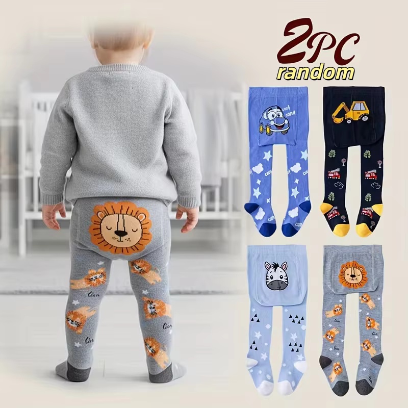 Baby Clothing Dividers - 2ピースの柔らかく伸縮性のある漫画の動物と車のプリント入りレギンス。 快適なベビー服、男の子用冬用レギンス。