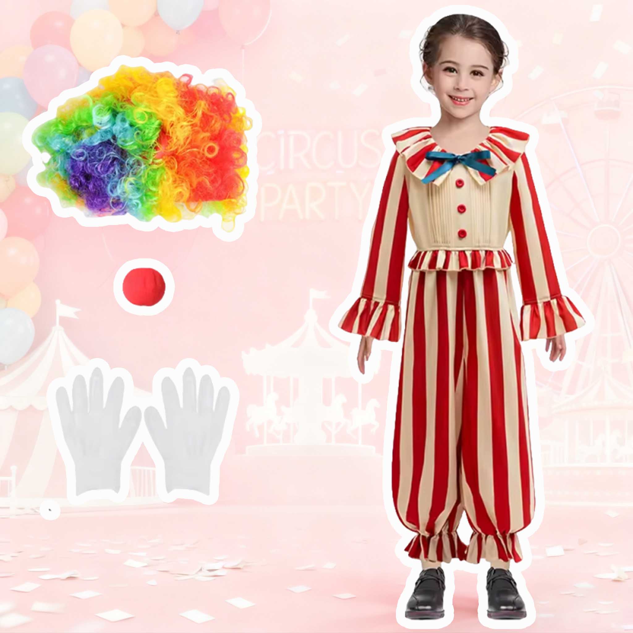 Baby Clothing Usa - ハロウィンピエロ衣装ベビーガールズボーイズコスプレハロウィンコスチューム子供レッドストライプピエロ服フェスティバルパーティーステージパフォーマンス