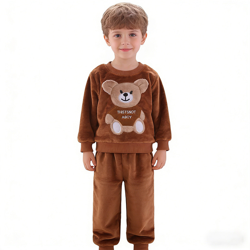 Baby Clothing Dividers - 新しい冬の赤ちゃん女の子男の子ホームウェアセット秋のファッションフランネルフリース服子供漫画クマパジャマ子供パジャマ 2 個