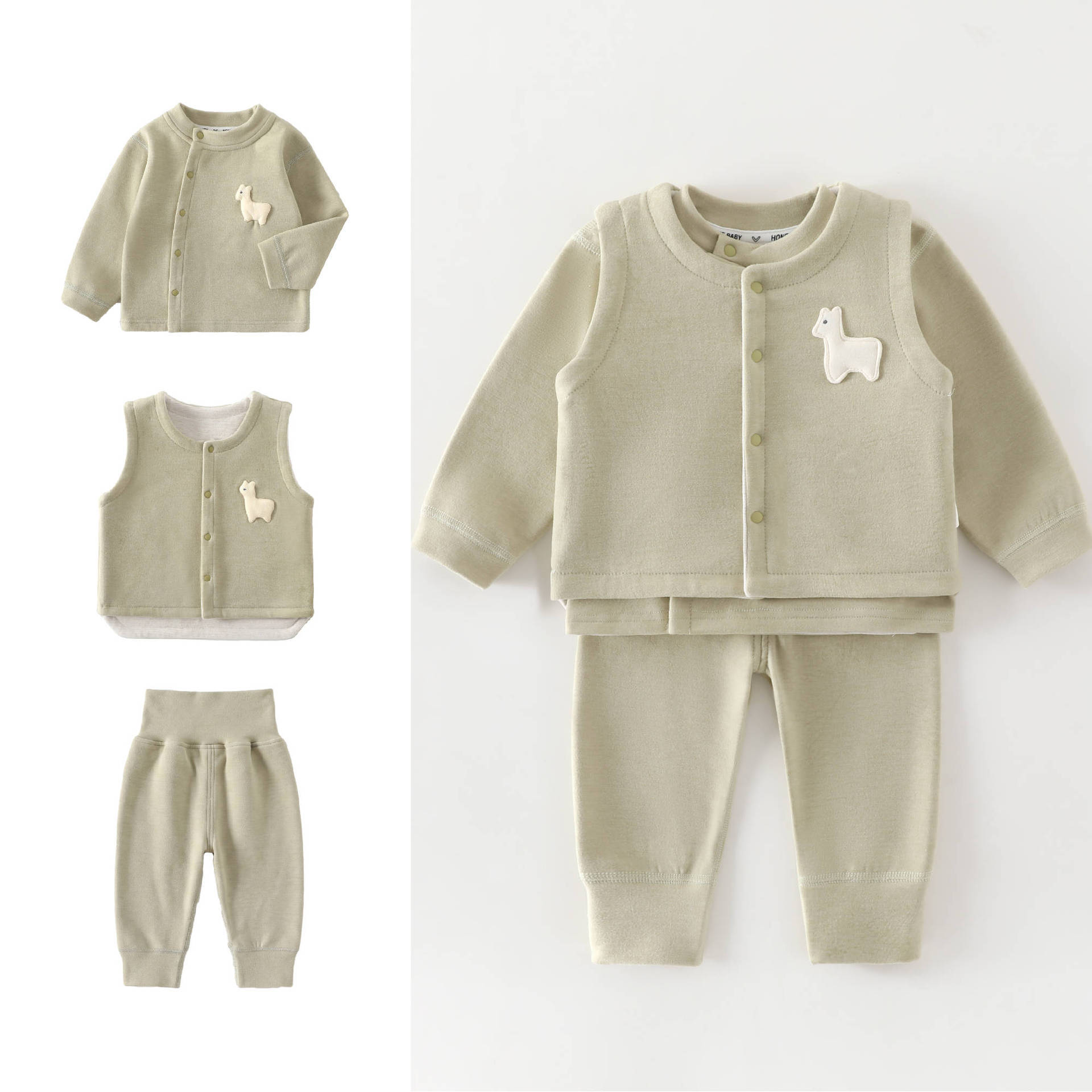 Baby Clothing High Quality - 0-4歳児用ベビーベスト+長袖トップス+長ズボン3点セット 高品質シルクコットン 厚手で暖かい子供服セット