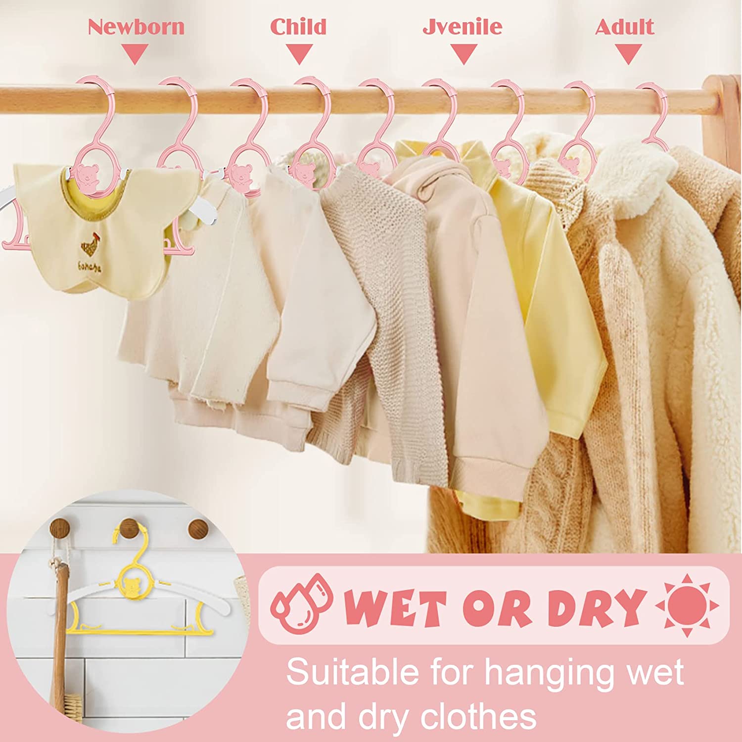 UNTIOR ノンスリップベビー服ハンガー調節可能な収納ハン - Baby Clothing Dresser のレビューと価格